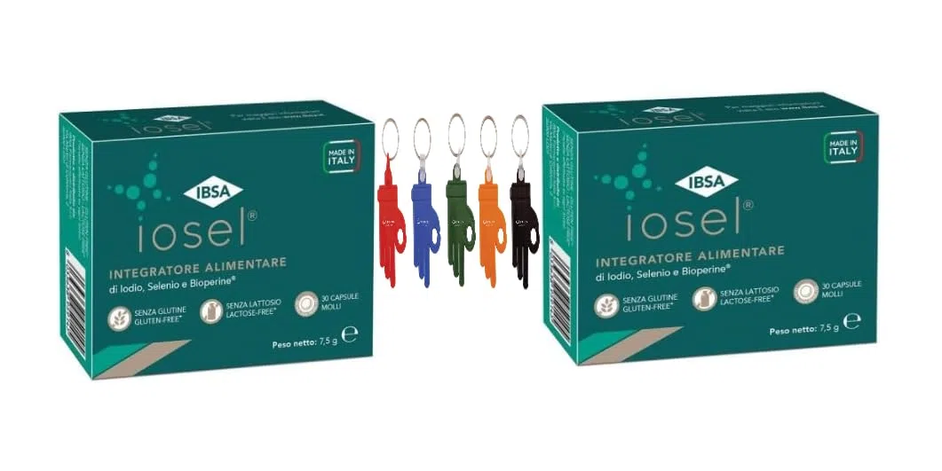Ibsa Farmaceutici IOSEL Integratore Alimentare, DUE CONFEZIONI DA 30 Capsule Molli, (BIPACK) color Standard - Con Omaggio Portachiavi Lumacare Cosmetics