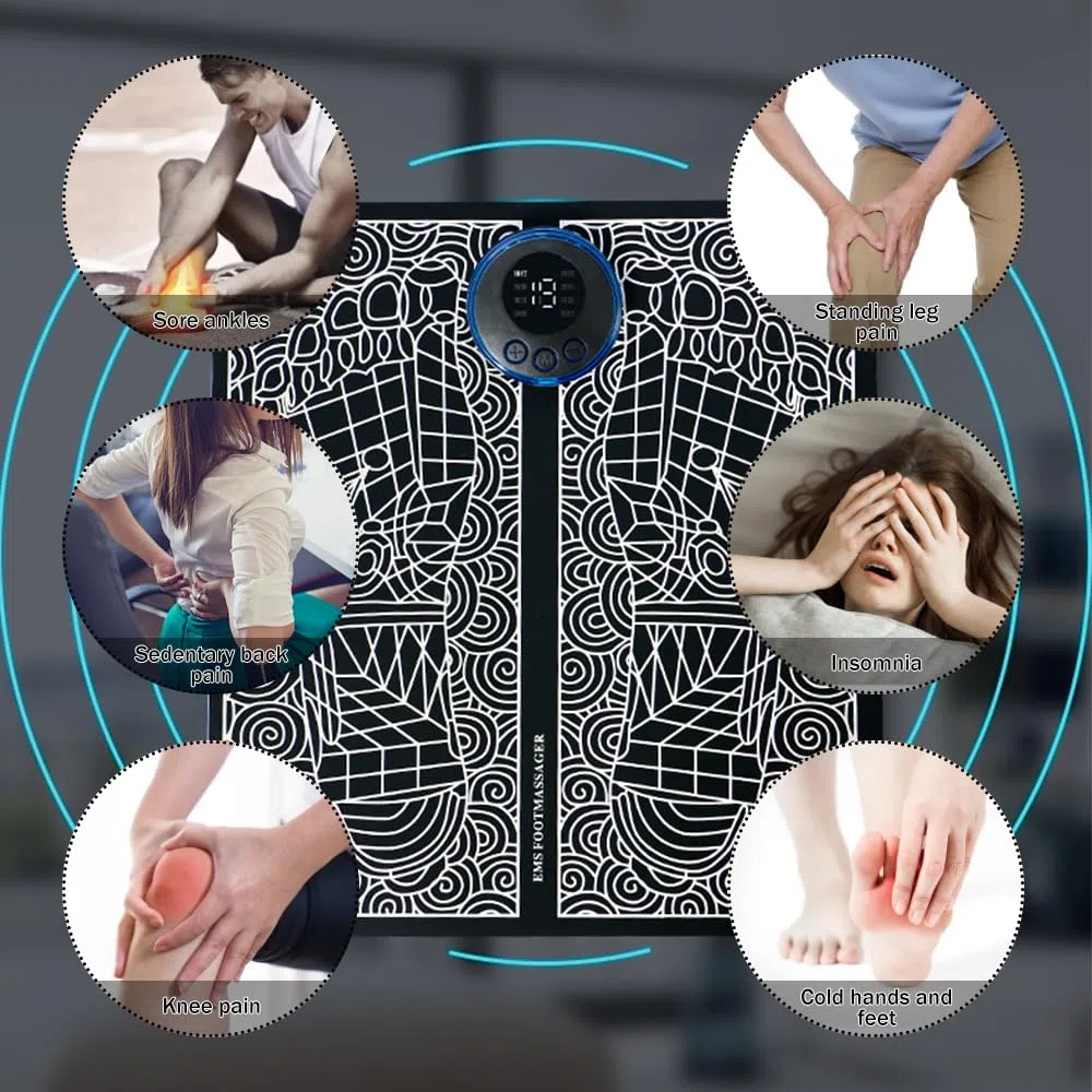 Massaggiatore Plantare Elettrico, Massaggiatore Piedi USB con 8 Modalità e 19 Intensità, per la Circolazione Sanguigna e il Sollievo dal Dolore Muscolare