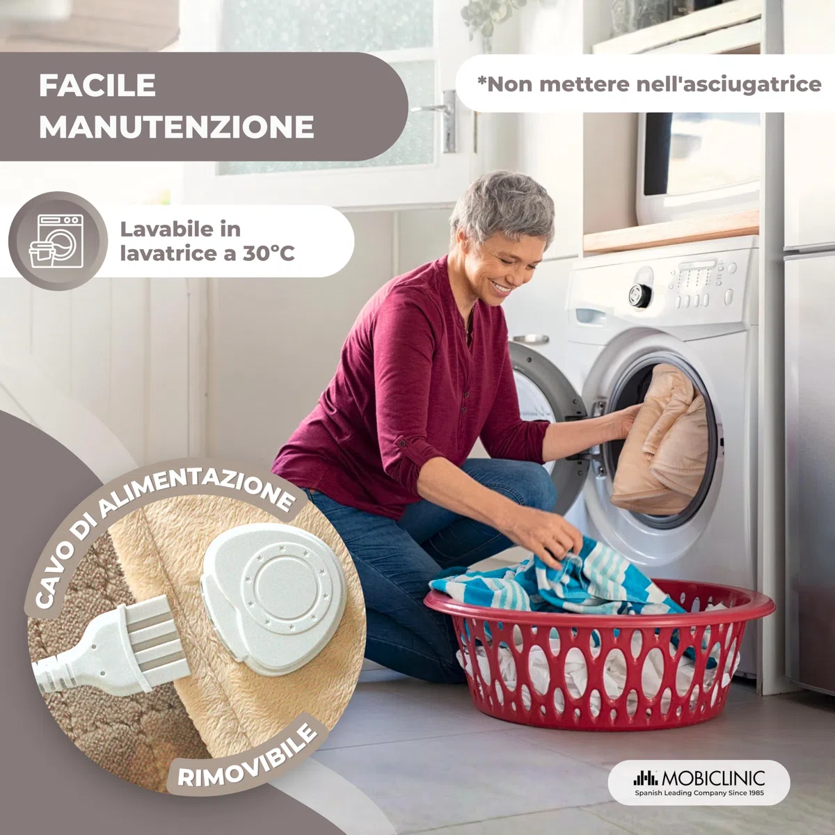 Mobiclinic, Termoforo cervicale e spalle, Cuscino termico, Marchio europeo, 3 livelli di temperatura, Spegnimento automatico, Lavabile, Antisurriscaldamento, Max.30º, 62x60, Beige