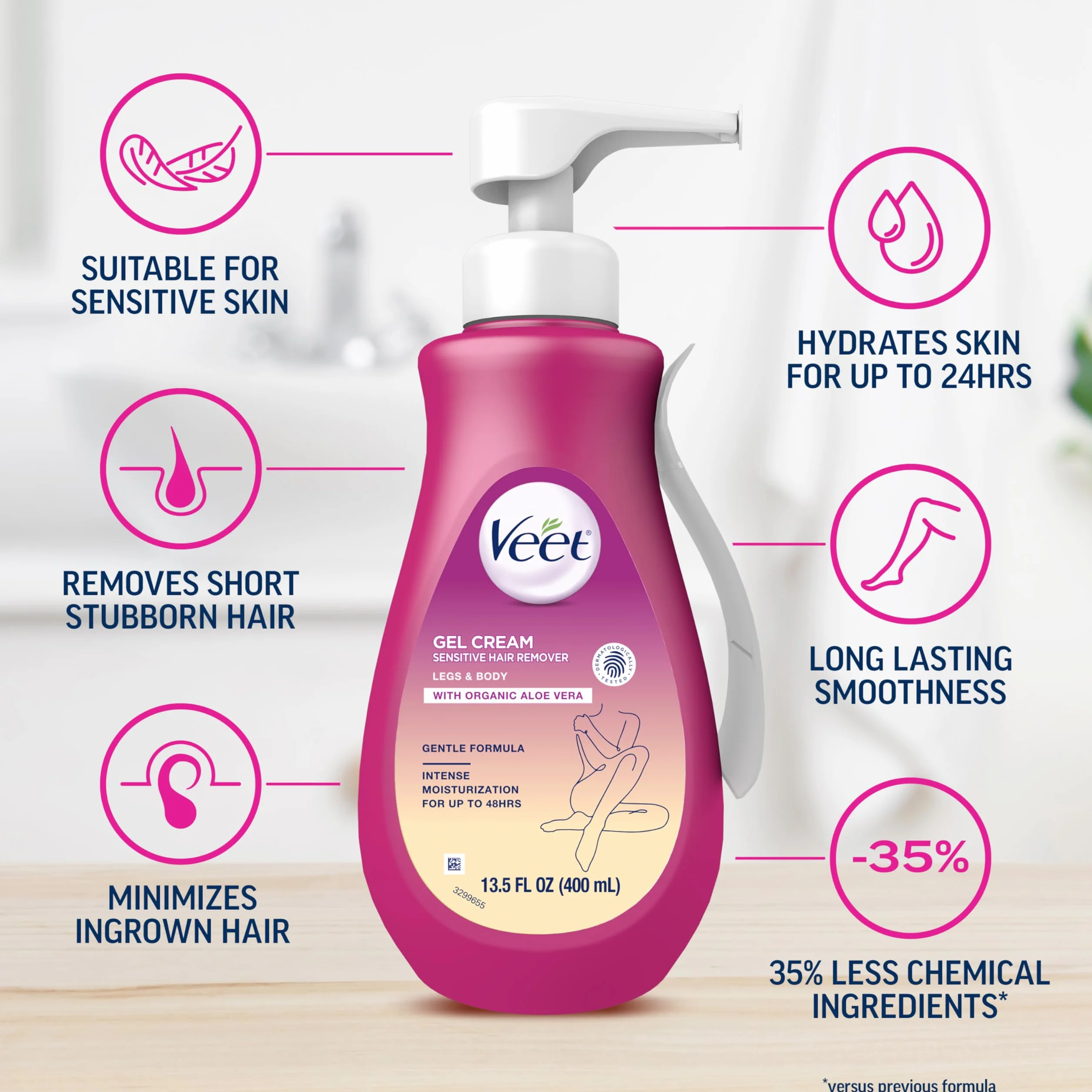 Veet Hair Removal Gel Cream, Sensitive Formula 13.5 fl oz (400 ml), pack of 1