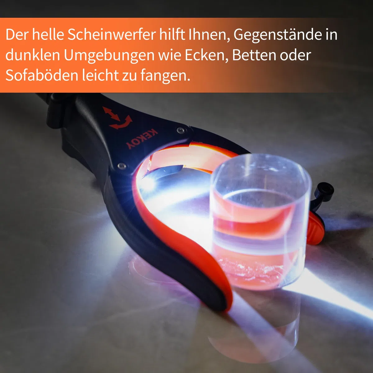 Kekoy 112cm Pinza telescopica Pieghevole con Faro,Prolunga del Braccio con Struttura in Alluminio, per Afferrare Oggetti Difficili da Raggiungere per Anziani e Disabili, arancione