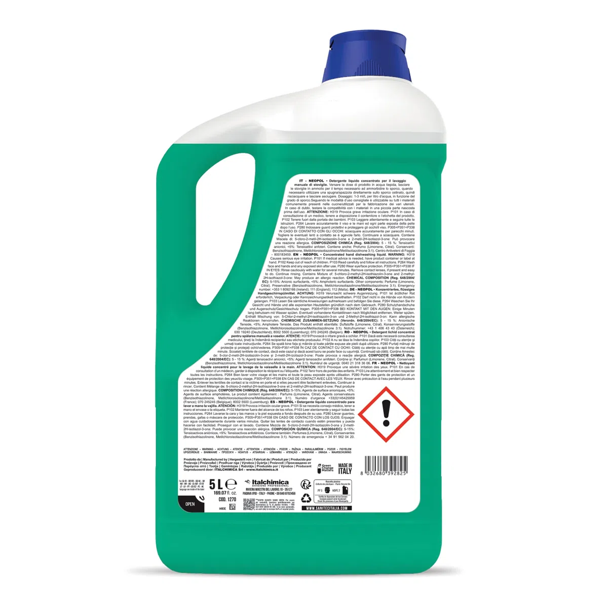 Neopol Piatti Gel, Detergente Ultraconcentrato Per Il Lavaggio Manuale Delle Stoviglie, Limone - 5 Kg