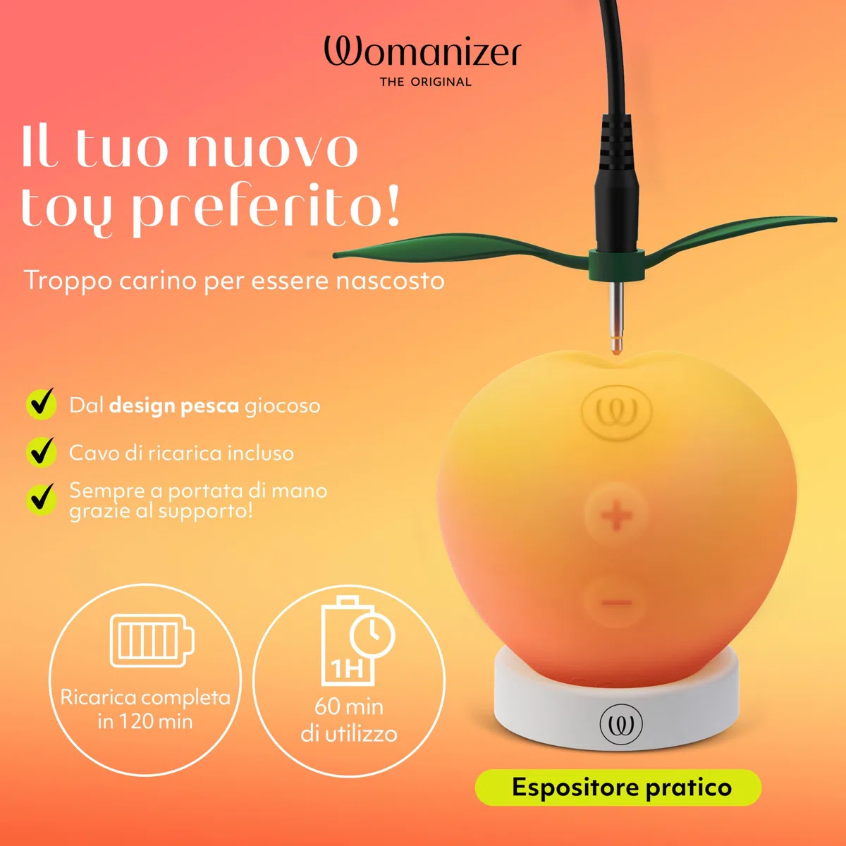 Womanizer Peach Succhia clitoride per donna | Stimolatore clitoride femminile 14 livelli| Ricaricabile | Design pesca | Vibratore clitoride Impermeabile | Sextoys Silenzioso Vibratoreper donna coppie