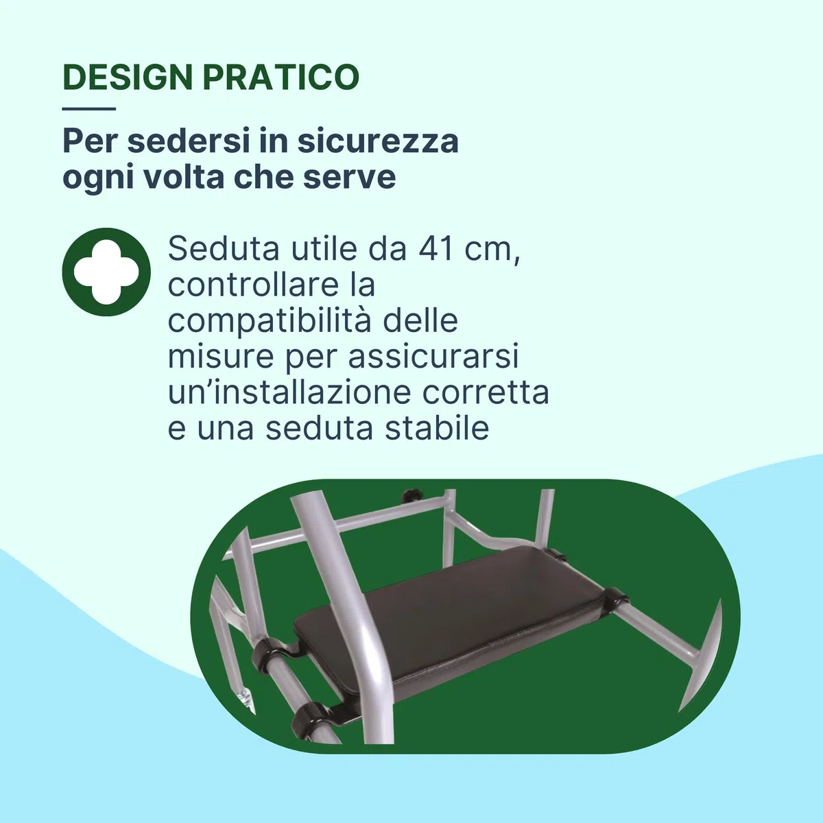 Sedile Imbottito per Deambulatori – Compatibile con Deambulatore 4 Ruote Anziani - Seduta 41 Cm