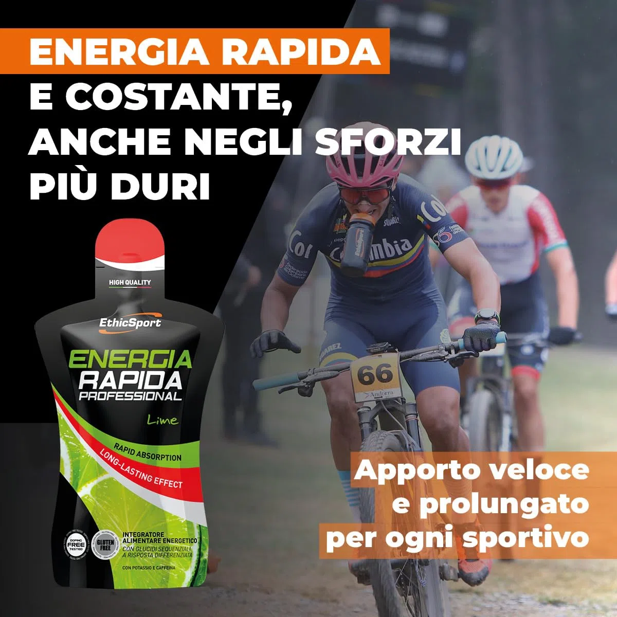 EthicSport Energia Rapida Professional – Integratore energetico liquido con carboidrati sequenziali e caffeina – Energia pronta e duratura per attività di resistenza – 15 pack da 50 ml - Gusto Lime