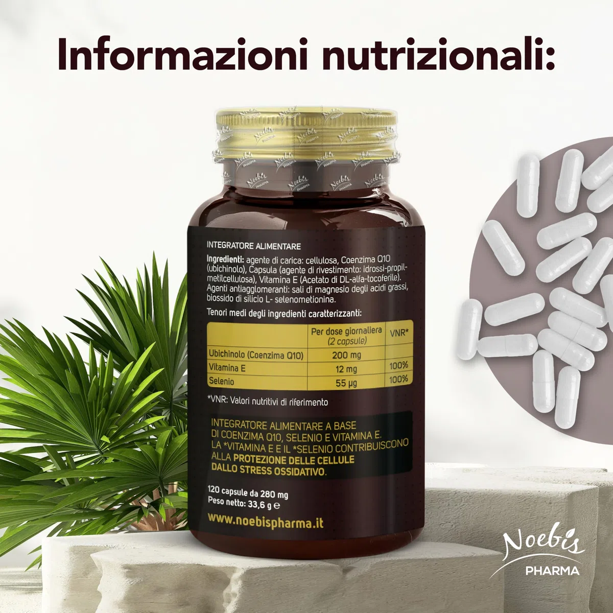 Noebis Pharma Ubiquinolo Active 200 – 120 Capsule (1 x 120) con Vitamina E e Selenio – Coenzima Q10 Attivo – Confezione Singola