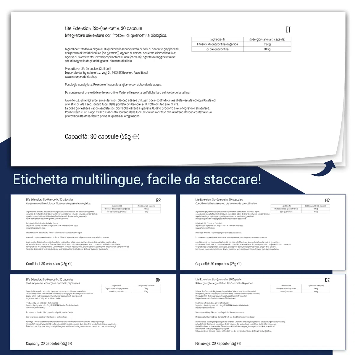 Life Extension, Bio Quercetin, 10mg, con Fosfatidilcolina, 30 Capsule vegane, Testato in Laboratorio, Senza Glutine, Vegetariano, Senza Soia, Non OGM