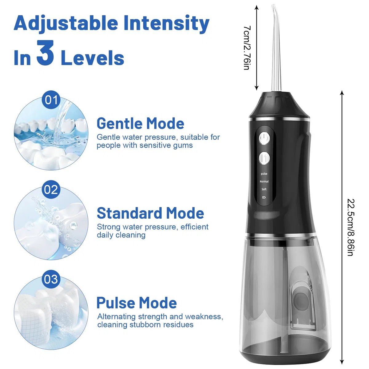 Idropulsore Dentale Oral,Irrigatore Orale,Idropulsore Dentale Portatile,Elettrico Oral Water,con 5 Modalità e 6 Beccucci,Serbatoio da 380ml,Impermeabile IPX7,per Uso Domestico e Viaggi(Nero)