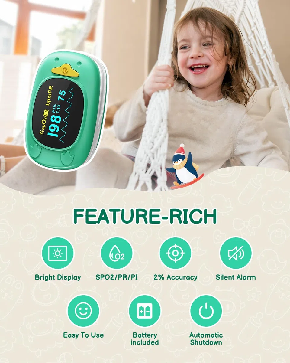 Paediatric Pulse Oximeter Saturimetro Pediatrico Professionale Certificato per Bambini con Display LED, HOLFENRY Saturimetro Bambini Pediatrico Un Design Carino per Il Monitoraggio Di SpO2