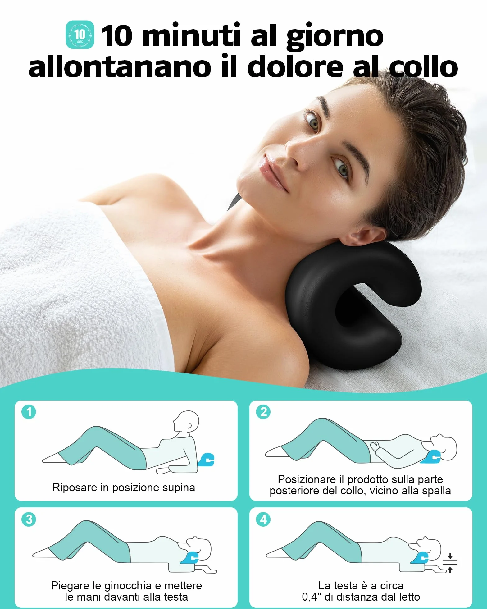 Rilassante per Collo e Spalle, Dispositivo di Trazione Cervicale Barella per Collo Portatile, Correttore di Postura del Collo Cuscino per Chiropratica per Alleviare il Dolore(Nero)