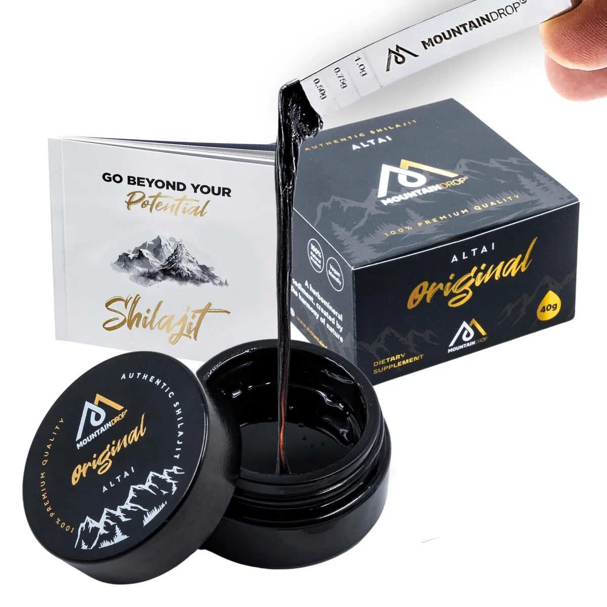 SHILAJIT, 40 g (fornitura 3-5 mesi), resina Shilajit naturale e pura. Raccolta a mano e realizzata a mano in un barattolo di vetro viola protettivo, supplemento ayurveda per il benessere, testato UE