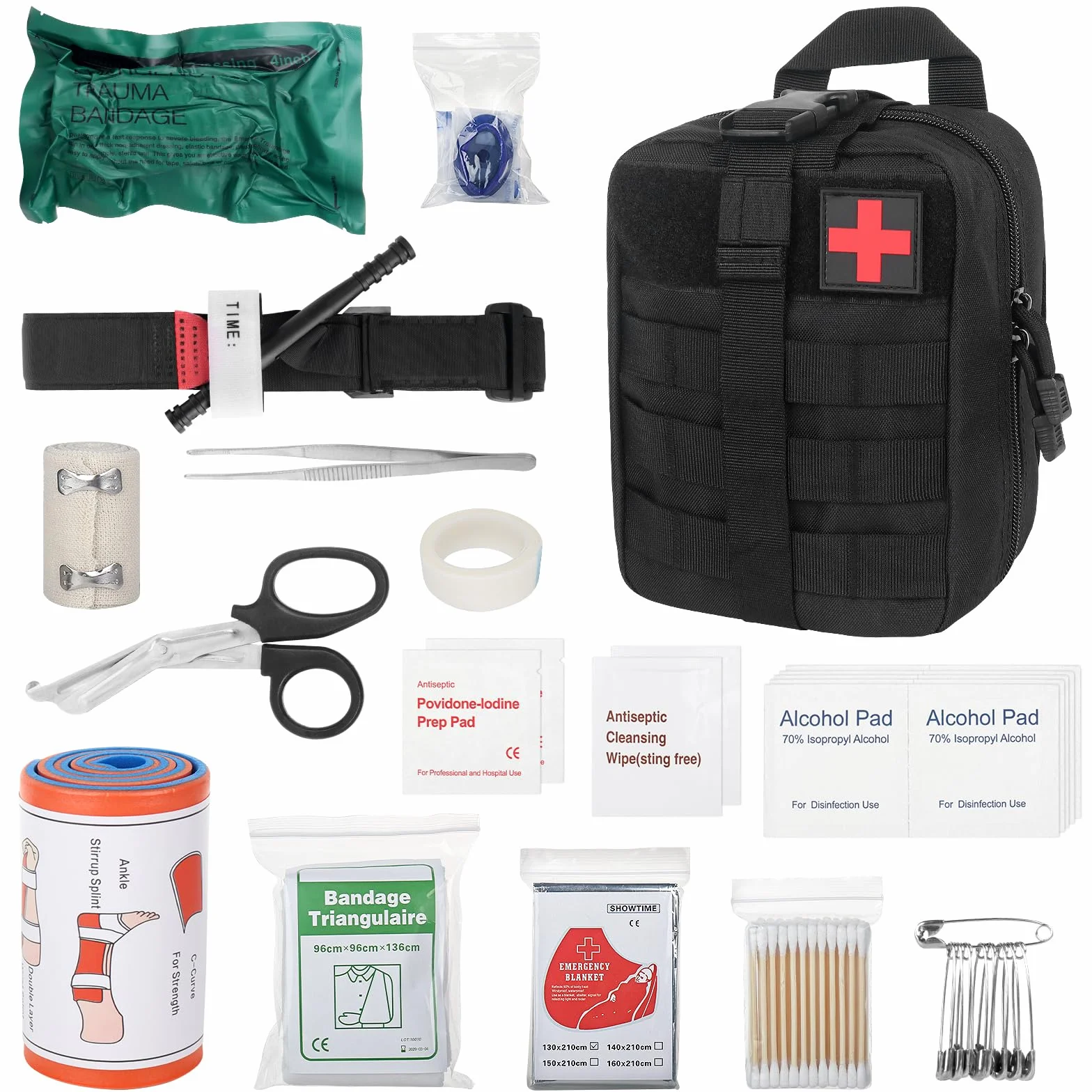 Kit di Pronto Soccorso Militare, 46PCS Borsa di Pronto Soccorso, Kit di Primo Soccorso per Esterni, Trauma First Aid Kit per auto, Casa, Viaggi, Campeggio all'aperto, Escursionismo