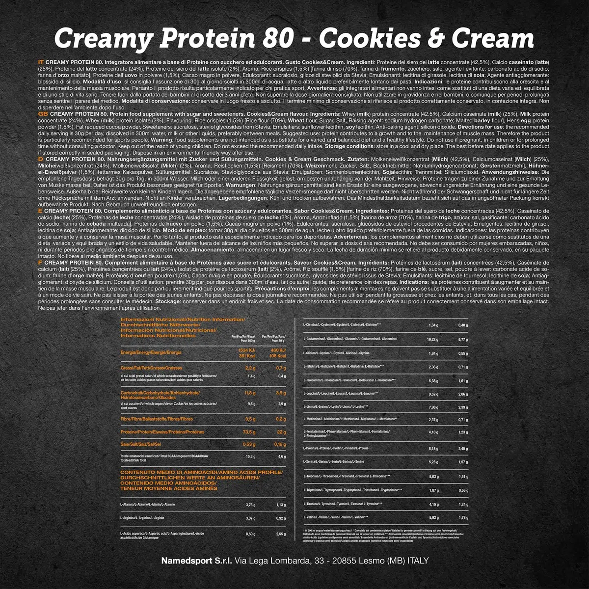 Named Sport Creamy Protein 80 Cookies & Cream - 500 Gr