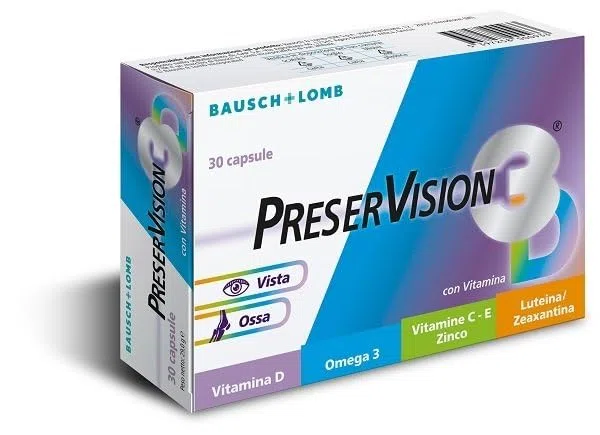 Bausch+Lomb PreserVision 3D Integratore Alimentare Vista e Ossa, 30 Capsule Molli