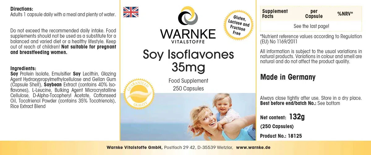 Isoflavoni di soia 35mg - Per la menopausa - 250 Capsule - Con vitamina E | Warnke Vitalstoffe - Qualità da farmacia tedesca
