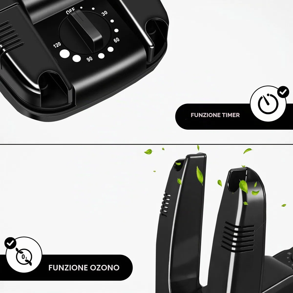 Vonia Ozone Asciugascarpe e Deodorante per Scarpe con timer - Mangia odori - Asciuga Scarpe- Scarpe fresche e pulite - Nero (Con Ozono)