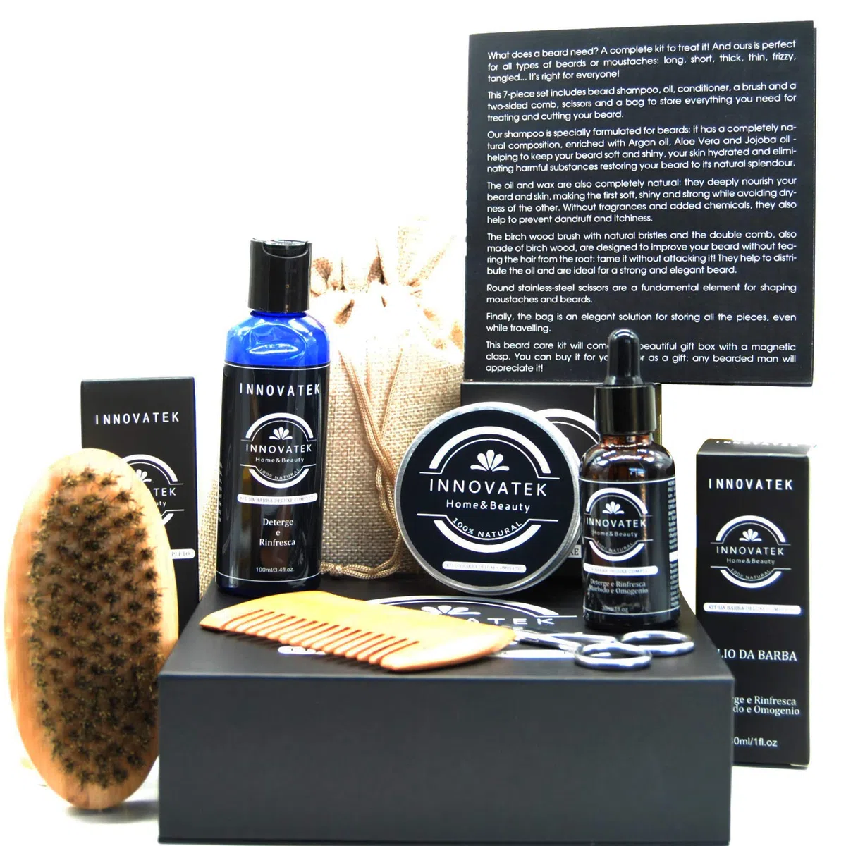 Kit barba uomo professionale 6 pezzi, shampoo da barba, olio da barba, balsamo da barba noto anche come cera da barba e cera per baffi, set regalo uomo, set barba uomo completo