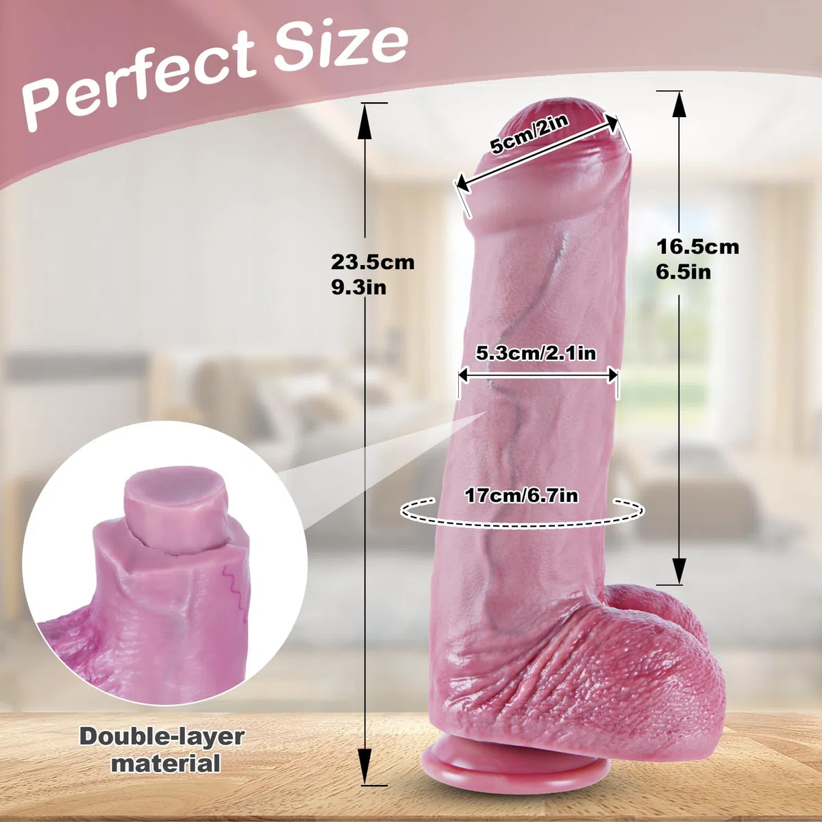 Dildo realistico grande in silicone a doppia densità da 23,5 cm, morbido con ventosa, diametro 5,3 cm,dildo realistico, pene spesso non circonciso, dildo anale punto G XL,realistico per uomini e donne