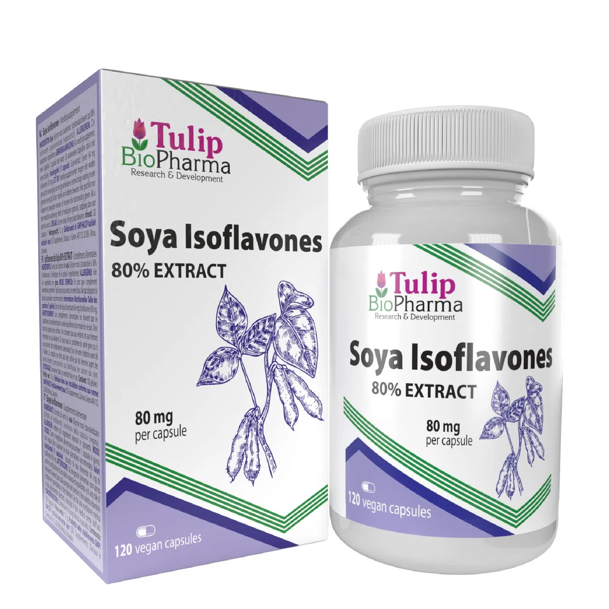 Tulip BioPharma Isoflavoni di Soia 80% | 120 Capsule | Scorta per 4 Mesi | Estratto Standardizzato ad Alta Concentrazione, Fitoestrogeni | Qualità Verificata