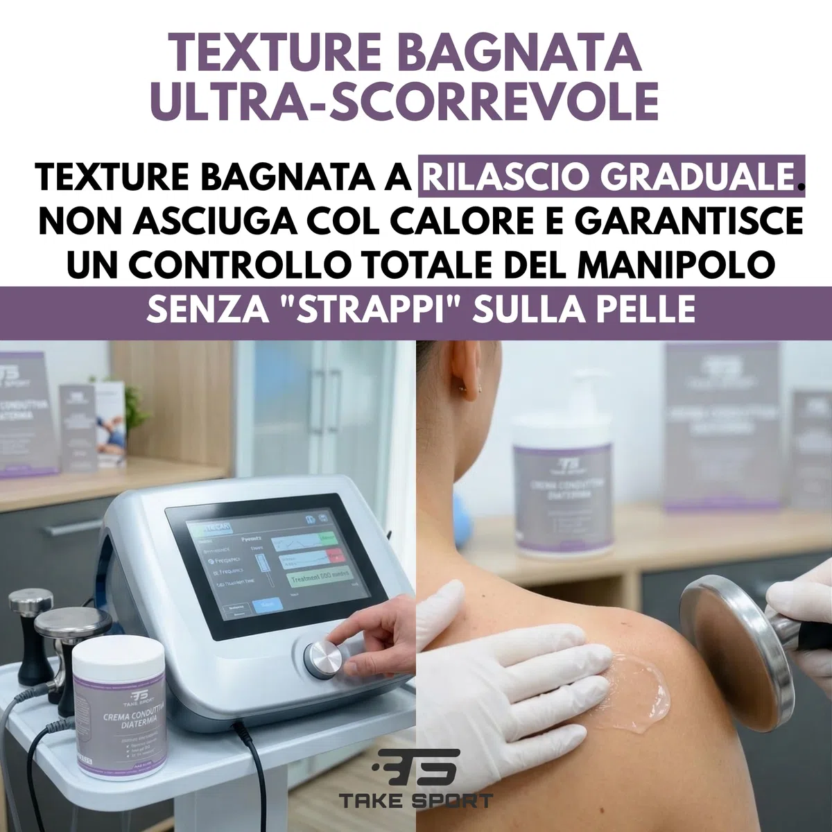 TS TAKE SPORT - Crema Conduttiva Diatermia e Tecarterapia 1000ml | Formula 2in1 Massaggio e Tecar | Con Aloe Bio e Glicerina | Alta Scorrevolezza e Conducibilità | Made in Italy (base)