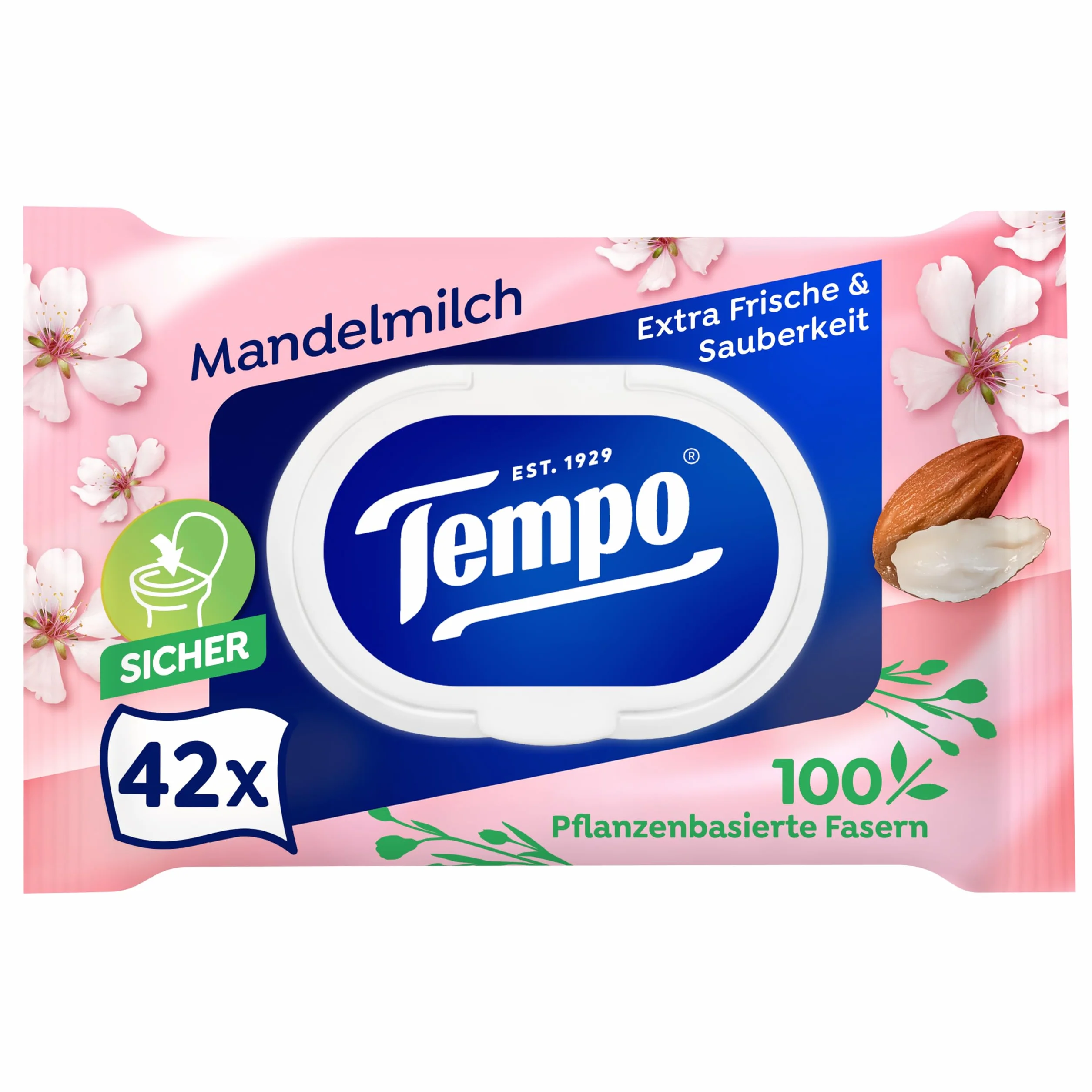 Tempo Carta igienica umida, latte di mandorle e pantenolo, confezione da 16 (8 x 2 x 42 pezzi)