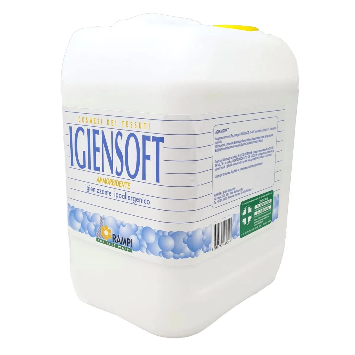 Rampi Igiensoft Ammorbidente Professionale Igienizzante Ipoallergenico Profumato Alta Concentrazione Origine Vegetale Formula per Casa Lavanderia 5l