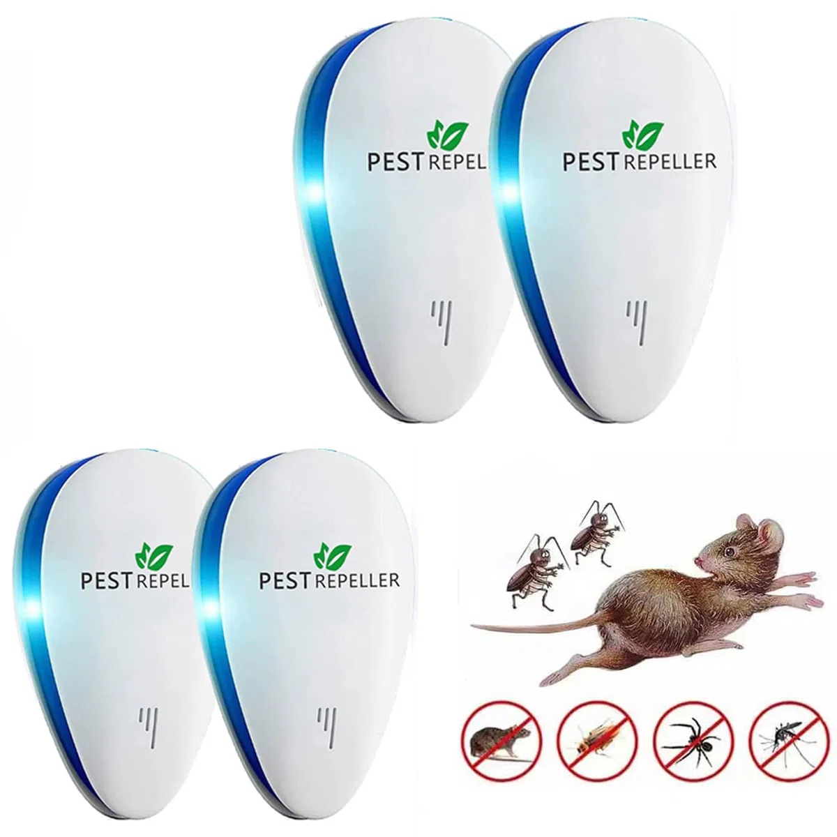 Repellente Ultrasuoni 2026, Repellente Zanzare Ultrasuoni & Controllo dei Elettronica Anti Topi, Mosche, Scarafaggi, Ragni, Formiche,Innocuo per Animali Domestici e Umani(Pacchetto di 4)