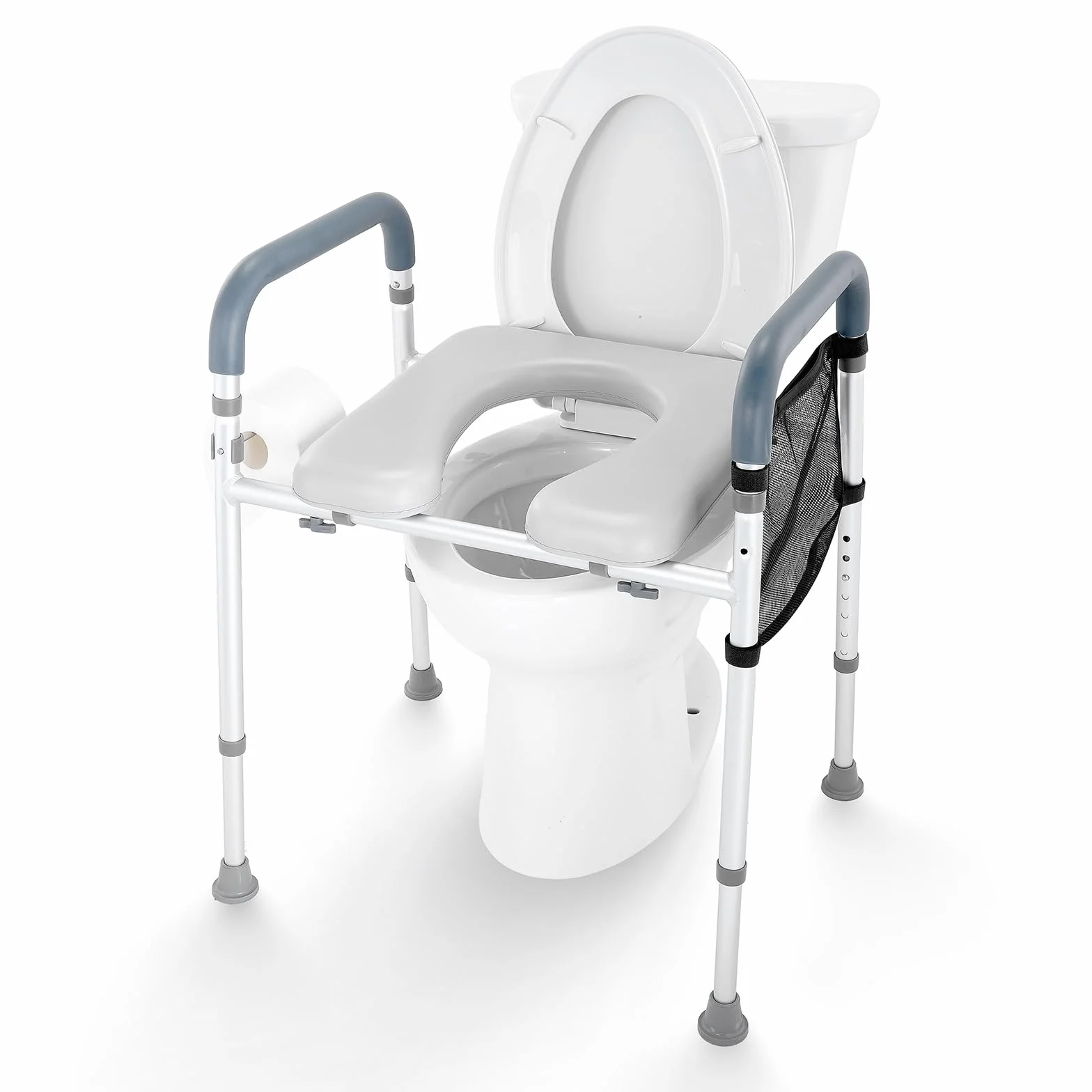VEVOR Sedile WC Rialzato, Altezza Regolabile tra 49,9 a 64,9 cm, Portata max. 158 kg, Telaio in Alluminio Imbottito, Sedile WC Rialzato Universale, per Anziani, Disabili, Incinte, Ausilio da Bagno
