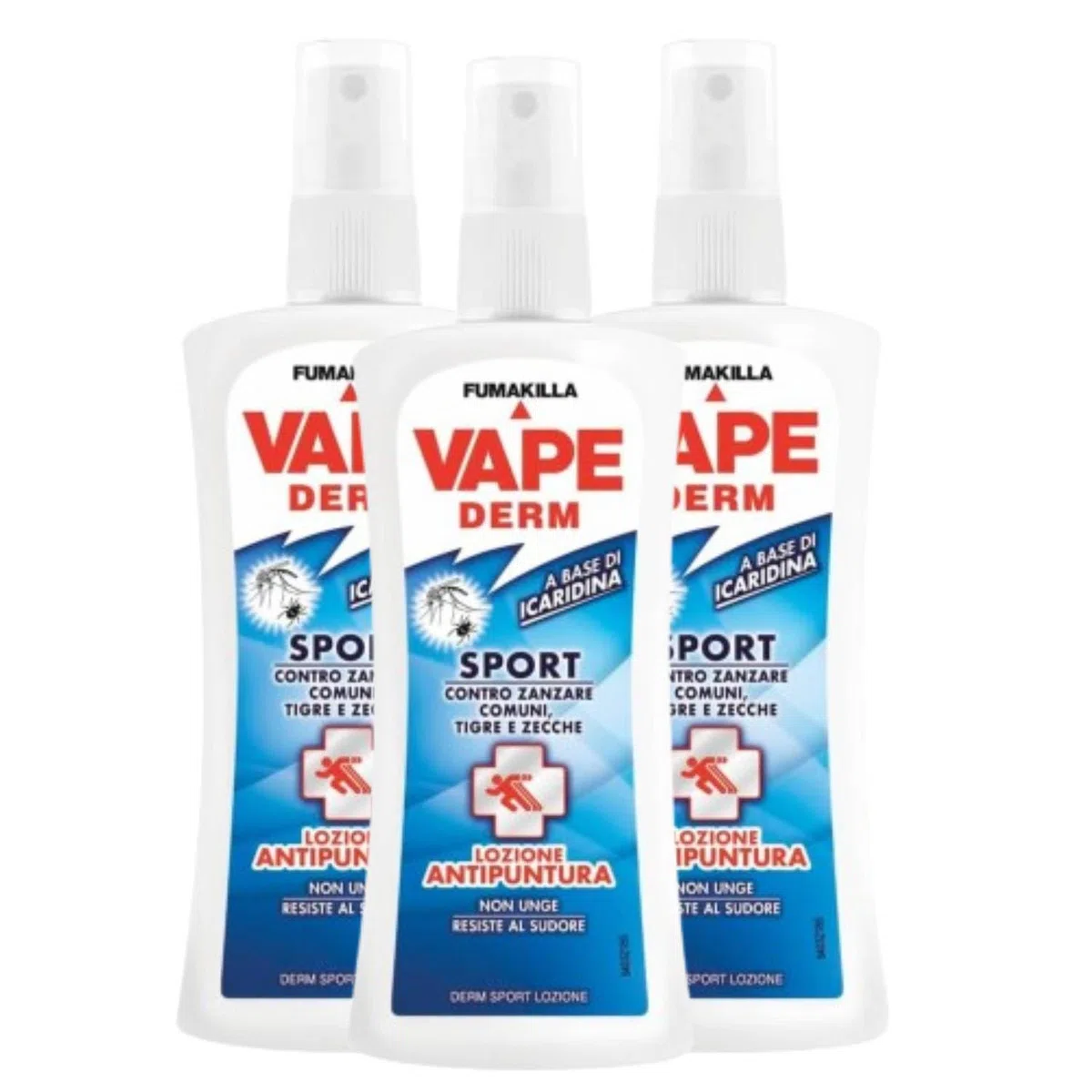 Vape Derm Sport Spray Antizanzare Lozione Antipuntura Contro Zanzare Comuni Zanzare Tigre E Zecche 100 Ml (3 Unità)