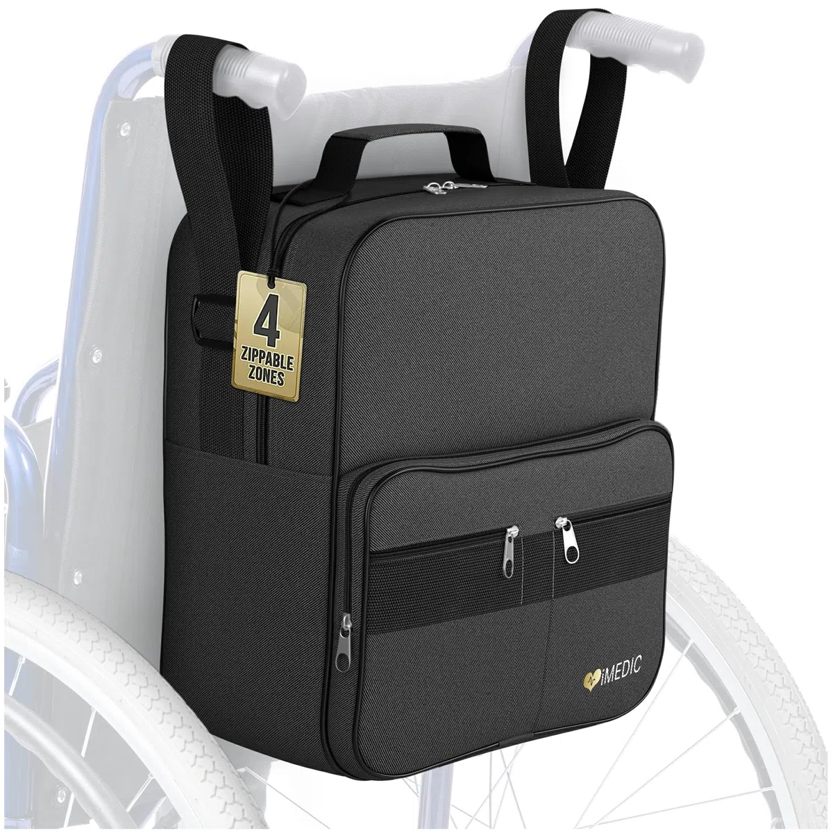 iMedic - Borsa Per Sedia A Rotelle - Accessori Sedia A Rotelle - Da Appendere Alle Maniglie Per Un Uso Pratico E Utile - Nera