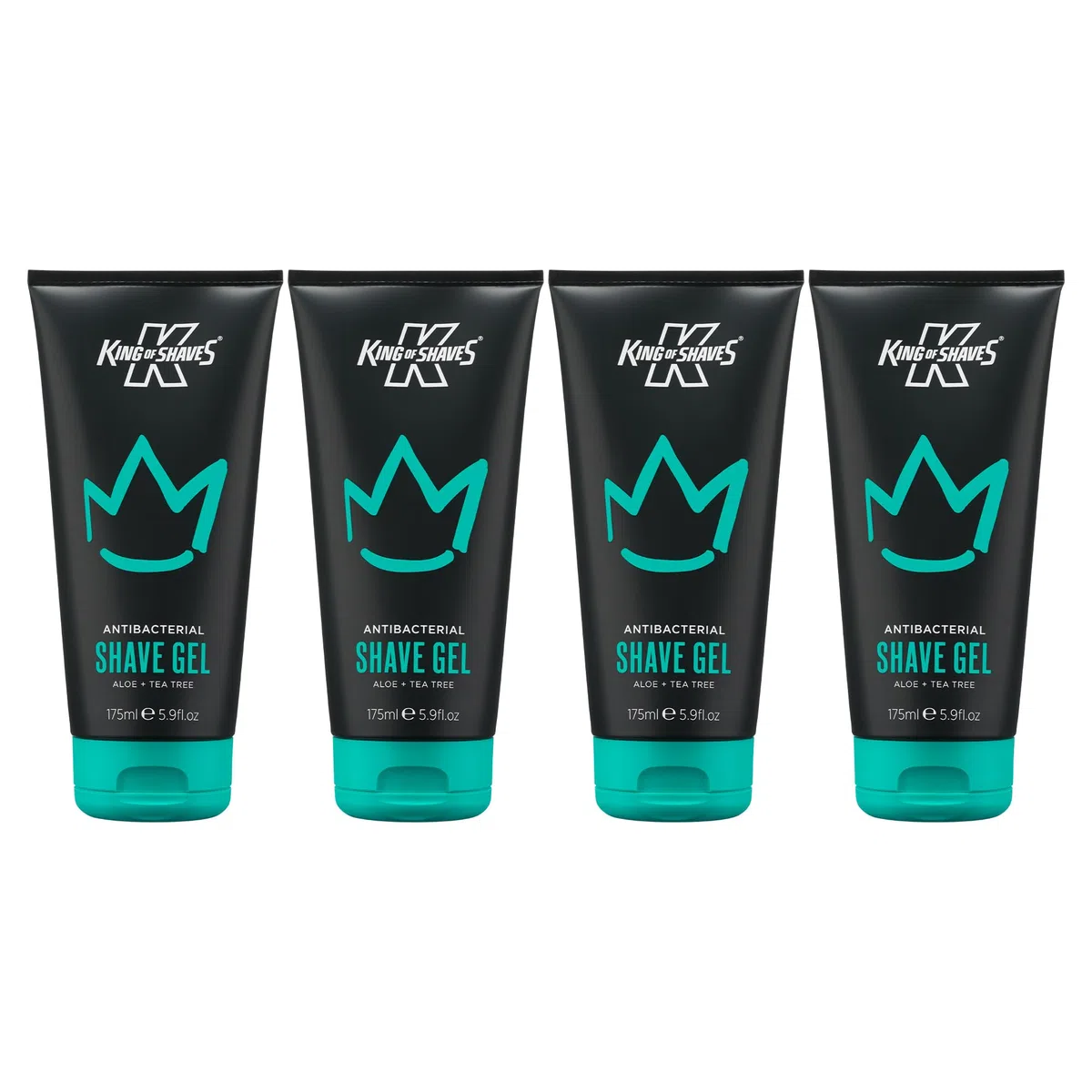 King of Shaves Gel da Barba Antibatterico per Uomini Quad Pack, Gel Trasparente a Basso Schiuma per Pelle Sensibile, Aloe Vera & Tea Tree, Vegan, 96% Naturale, 4 x 175ml