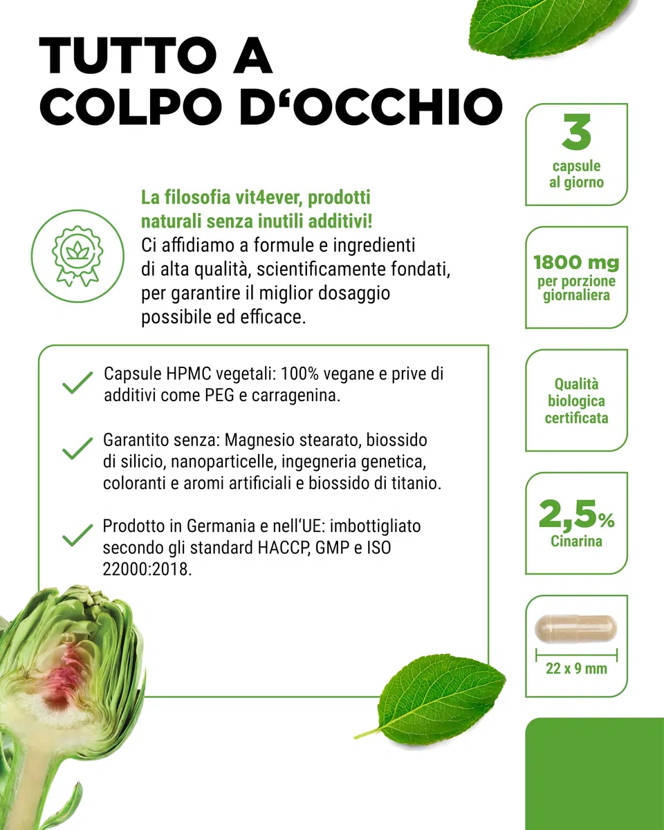 Estratto di carciofo Qualità biologica - 240 capsule - 1800 mg per dose giornaliera (2,5% cinarina) - Vero estratto 20:1 - Dose elevata - Vegan