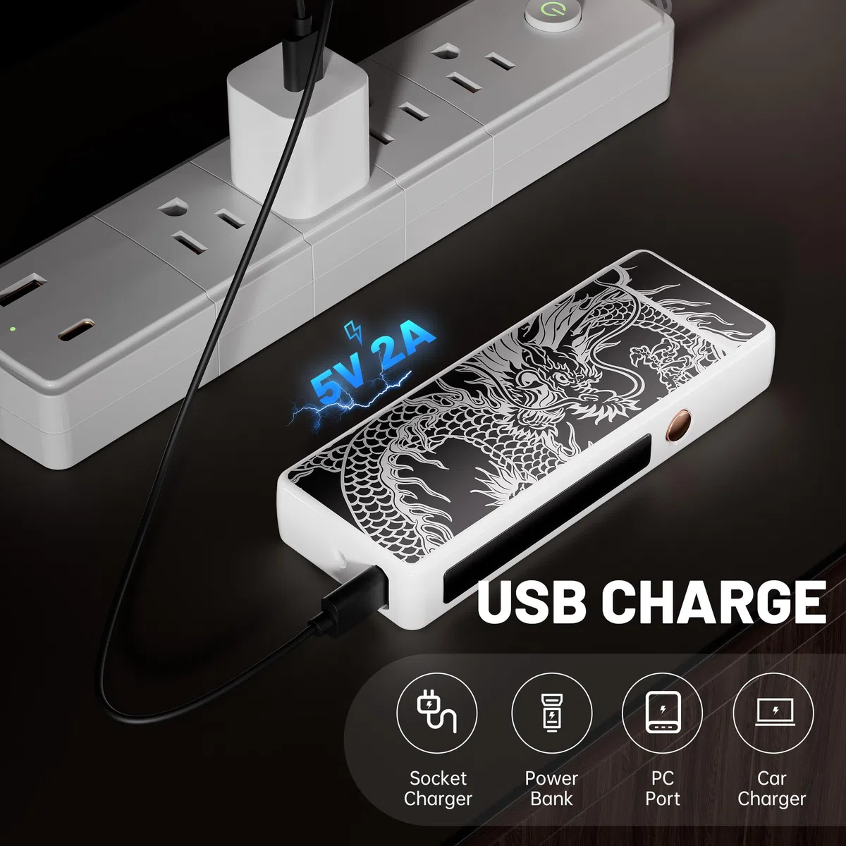 Accendino Elettrico, Indicatore della Batteria USB Plasma Ricaricabile Antivento & Senza Fiamma, Dual Arco con Indicatore della Batteria per (Luminoso notturno)