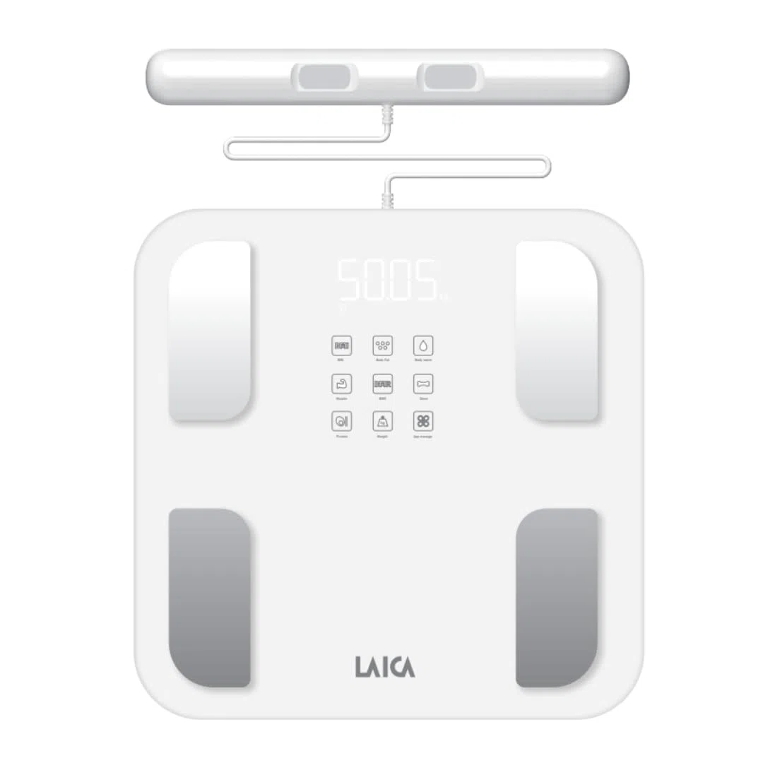 LAICA SMART Bilancia Personale-Traccia 30 Parametri Corporei-8 Elettrodi-Composizione Corporea Completa-BMI, Massa Muscolare e Altro-Sincronizzazione Con l'app Fitdays+-Supporto Multiutente-180kg
