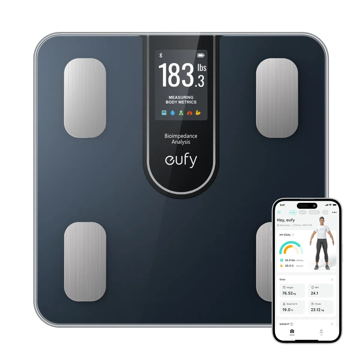 eufy C20 Bilancia pesapersone intelligente, bilancia digitale per grasso corporeo, grande display TFT, Bluetooth, 16 letture per peso, BMI e così via, multi-modalità, alta precisione