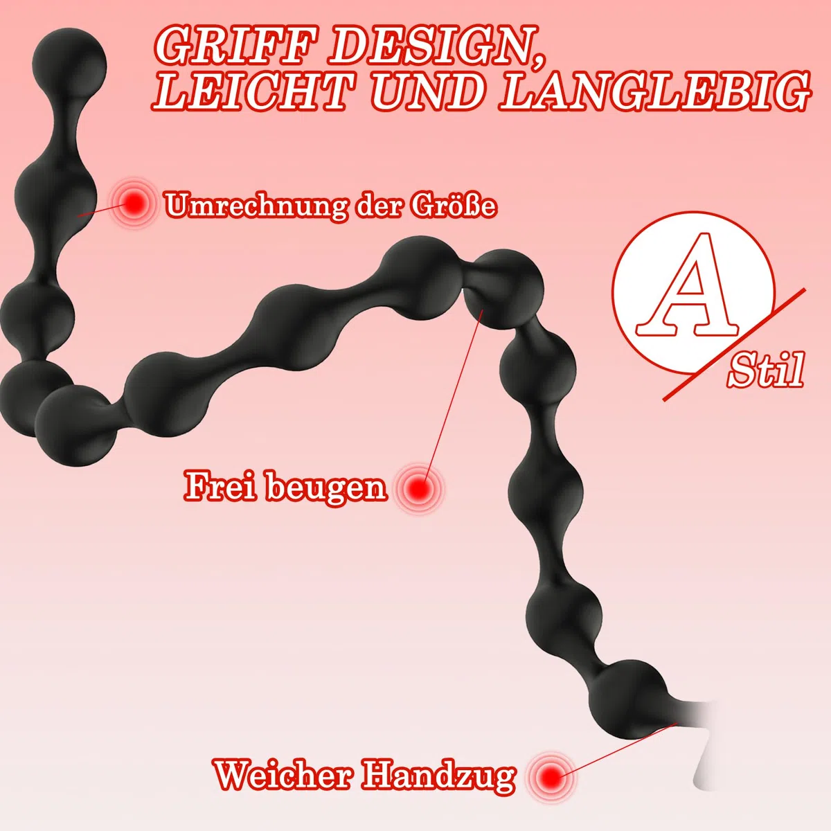BDSMAGE Plug anale in silicone con 13 palline, Plug anale con catena anale e perline anali per uomini e donne, Dildo anale extra lungo, Gancio anale, Masturbatore anale (B)