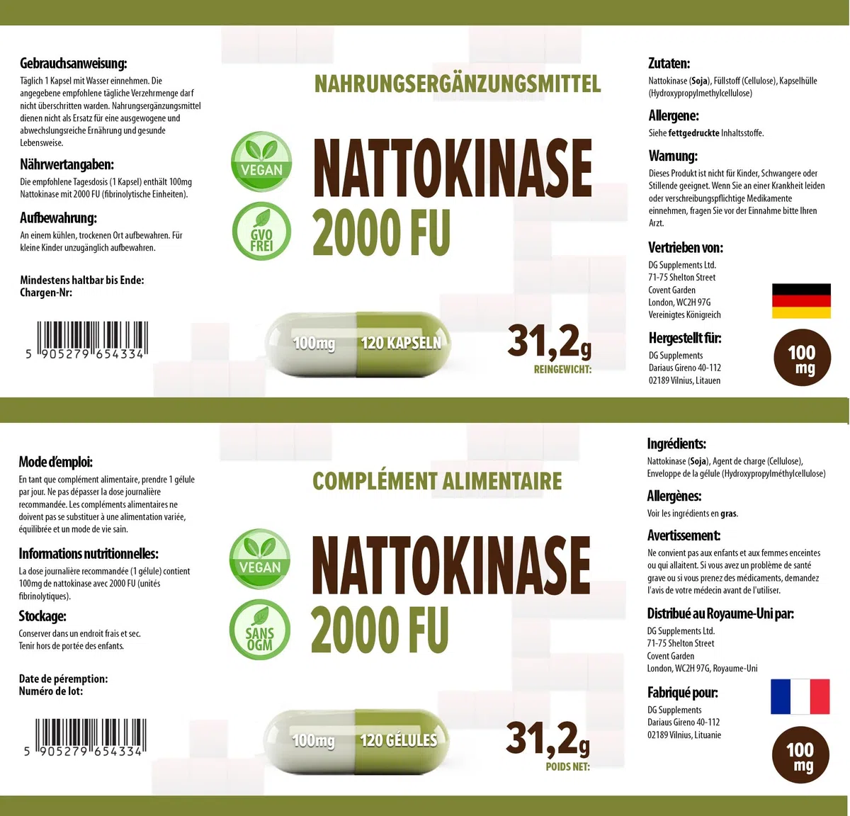 Hepatica Nattokinase | 100 mg | 20.000 FU/g | 120 capsule vegane | Nattochinasi | GMP & Testato da Laboratorio Indipendente