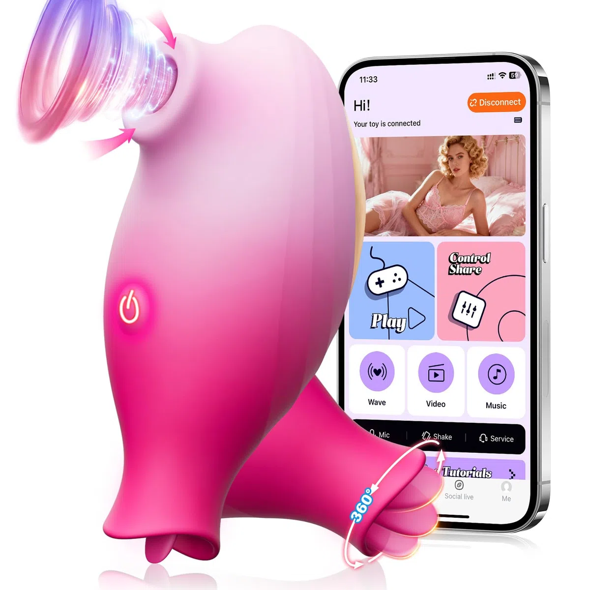Vibratore per Donna Professionale Sextoys, 2-IN-1 Succhia Clitoride con 10 Modalità di Suzione e Leccamento, Controllo Tramite App, Stimolatore Clitorideo & Capezzoli, Regali Sex Toy per le Donne