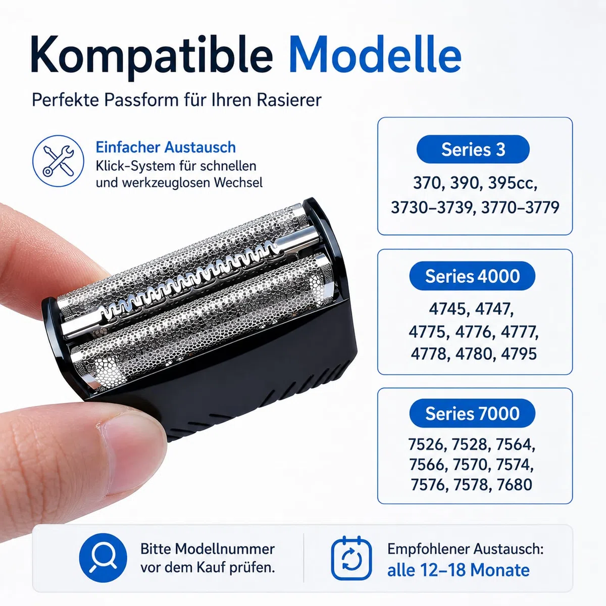 Poweka testina di rasatura compatibile con Braun 30B - Lama di alta qualità per rasoio a lama combinata per Braun Serie 3 30B / Serie 7000/4000