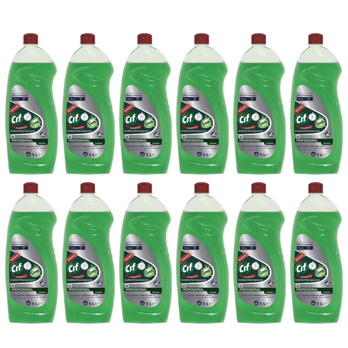 Cif powered by Svelto | 12 x 1L (12 Litri) Detergente Manuale Piatti profumo di Limone, Pro Formula, Elevato potere Sgrassante contro unto ed incrostazioni - Efficace anche in Acqua Fredda
