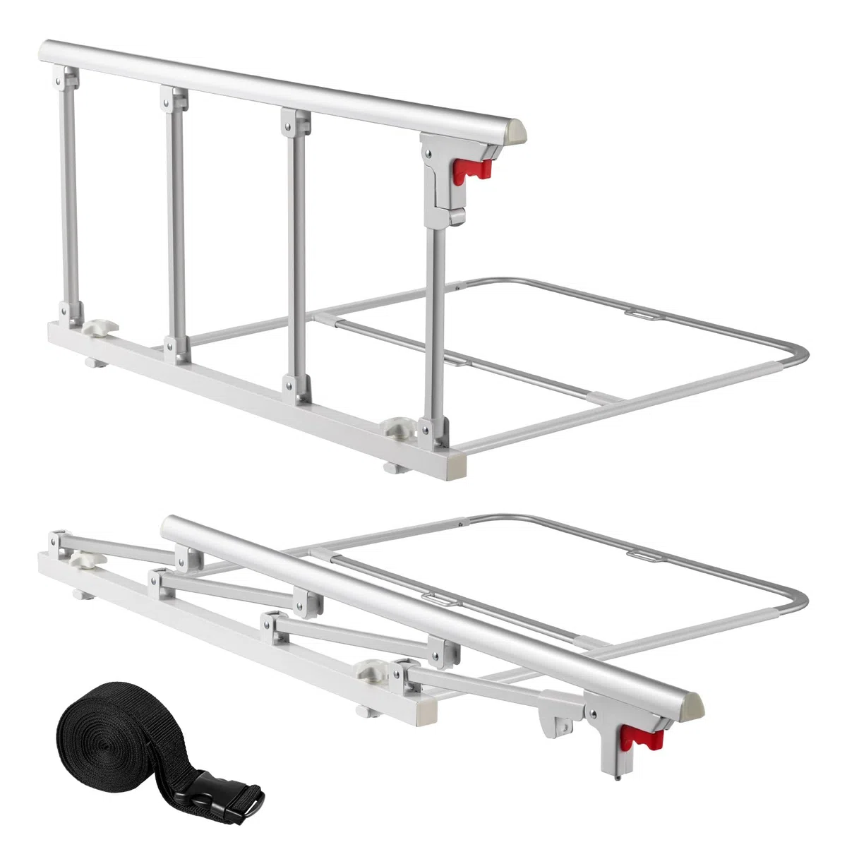 VEVOR Sponda Letto Pieghevole per Anziani, Sponda di Supporto per il Letto da 97 cm in Metallo con Cinghia di Fissaggio, Bastone da Comodino con Tubo Regolabile in Altezza, King, Queen