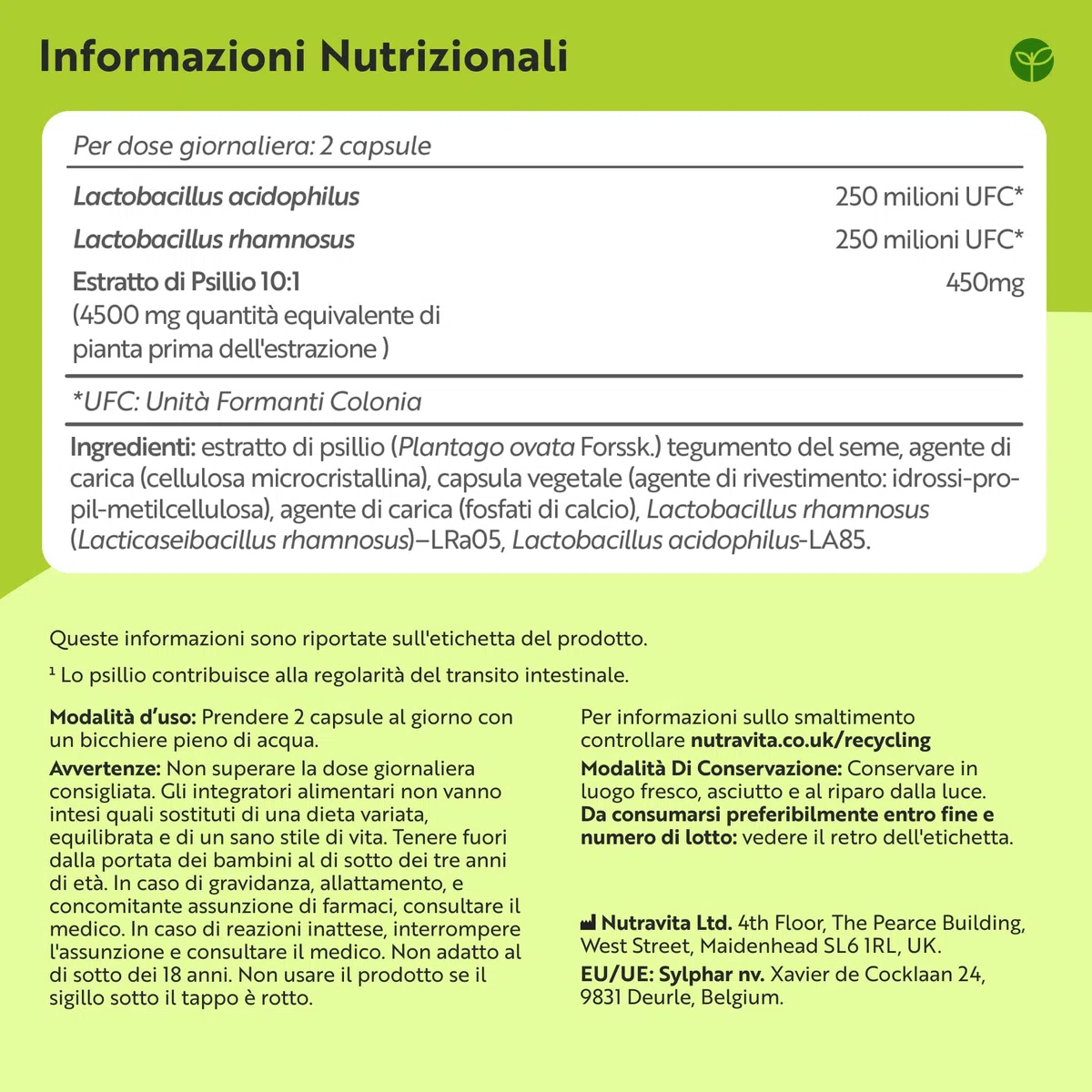 Nutravita Psyllium Husk 4500mg Vegan con 500 Milioni di CFU, Psyllium Husk Vegano, 180 Geluli di Bucce di Psillio - Integratore Alimentare Transito Intestinale (EFSA) Alternativa a Psyllium Polvere