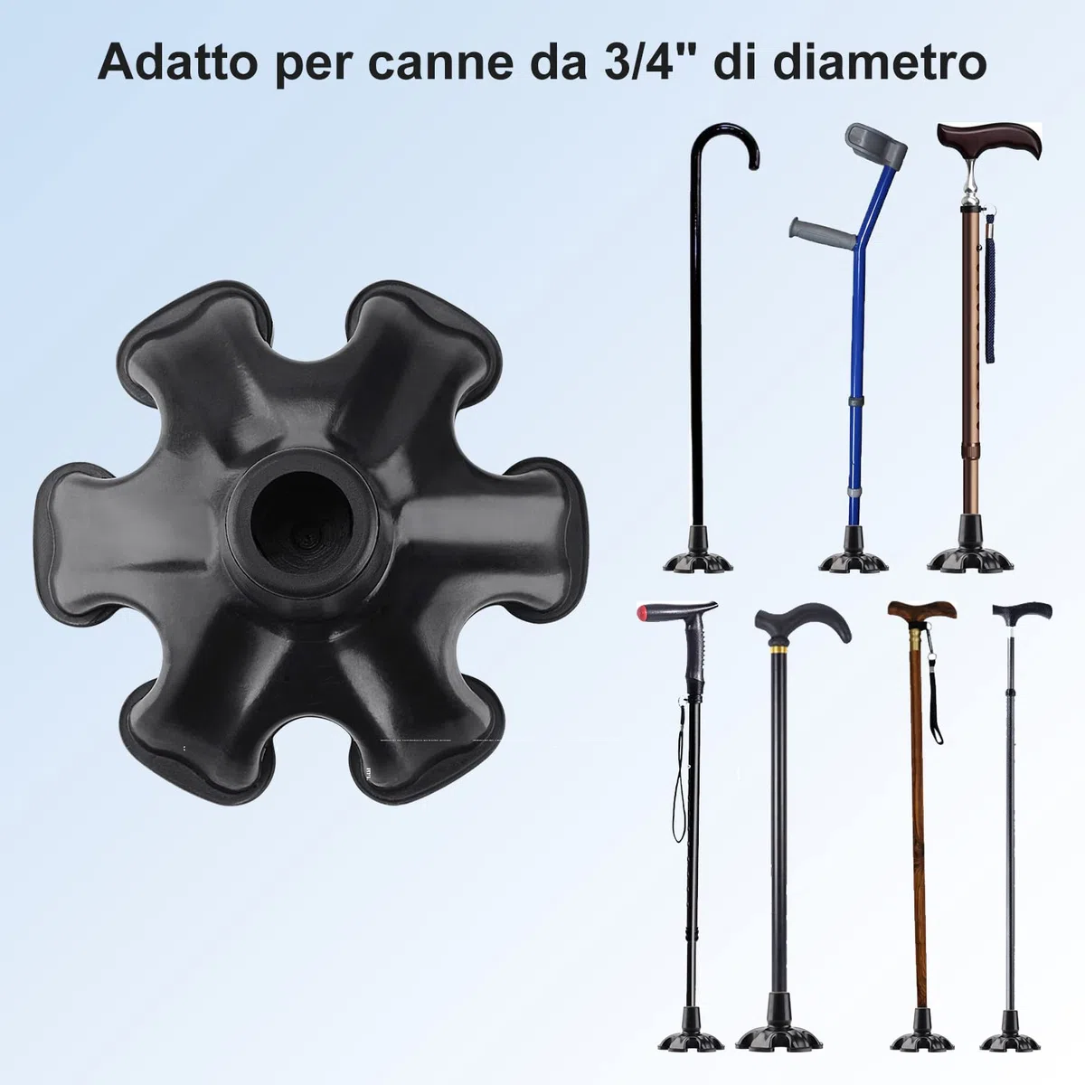 supregear Puntali in Gomma da 19 mm, Puntale Autoportante Gommini per Stampelle, Antiscivolo Base Larga con 6 Gambe per Bastoni da Passeggio
