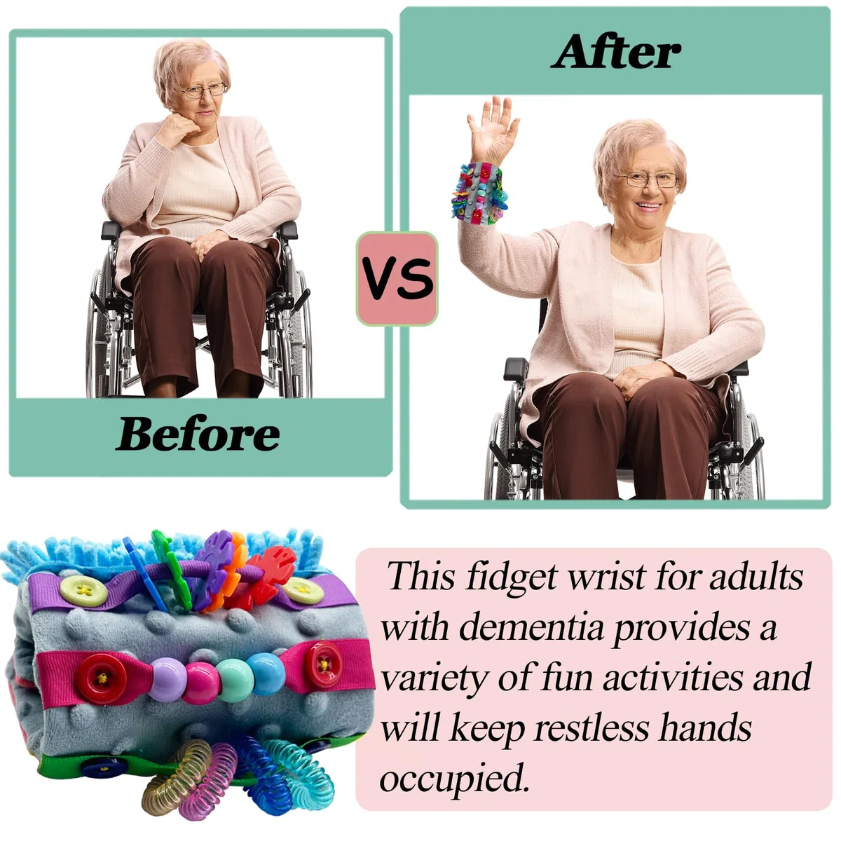 Fidget Blanket for Adult Demenza Prodotti per anziani Alzheimer Demenza Attività per anziani, braccialetto sensoriale fidget per anziani, regalo per demenza (rosso e grigio)