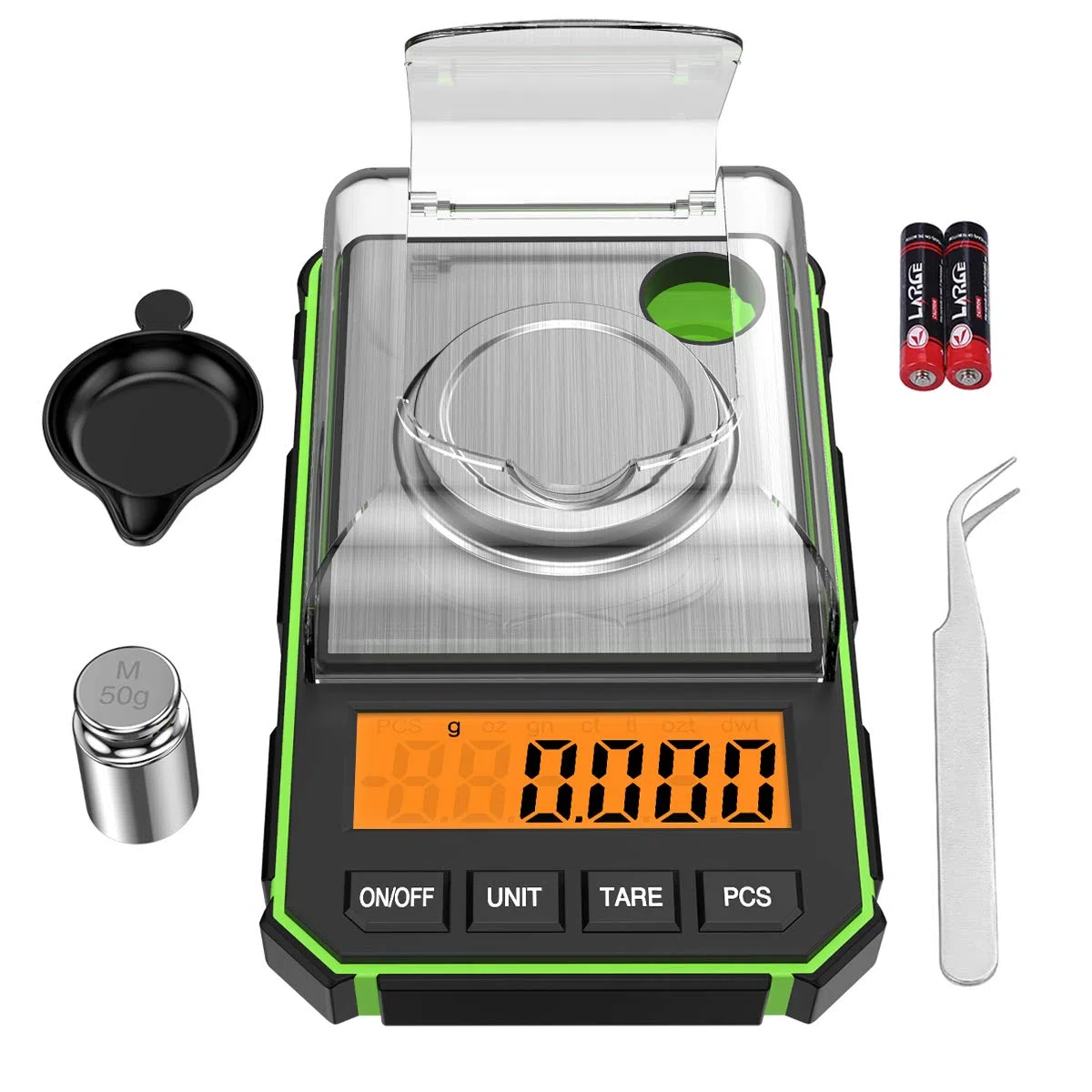 ORIA Bilancia di Precisione, 50g/0.001g Bilancia Digitale Tascabile Ad Alta Precisione con Peso di Calibrazione 50g, Pinzette, Piatto di Pesata, Funzione Tara, LCD, 6 Unità