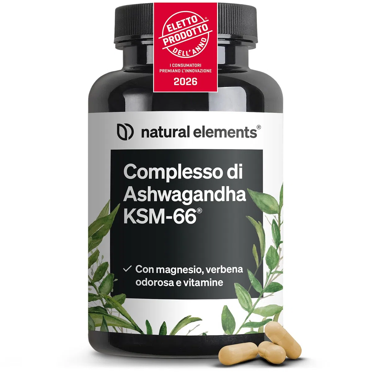 Ashwagandha KSM-66, 120 Capsule, completo con Magnesio Bisglicinato, Vitamine B6, B12 e Vitamina C, 600mg Ashwagandha per dose giornaliera, vegano, prodotto e testato in Germania
