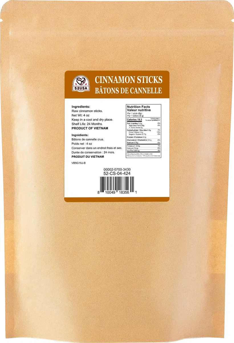 52USA Cinnamon Sticks 113,4 g – Premium Ceylon cannella per cuocere, bevande e cucinare – naturale, fresco e aromatico