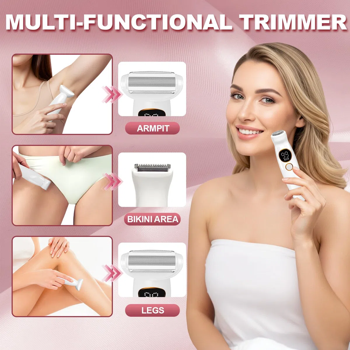 Rasoio Elettrico, 5 in 1 Depilatore Corpo Donna, Epilatore Elettrico Donna IPX7 Impermeabile, Rasoio Parti Intime con Colonnina di ricarica USB, Rasoio Donna per Viso,Corpo,Soprocciglia,Inguine