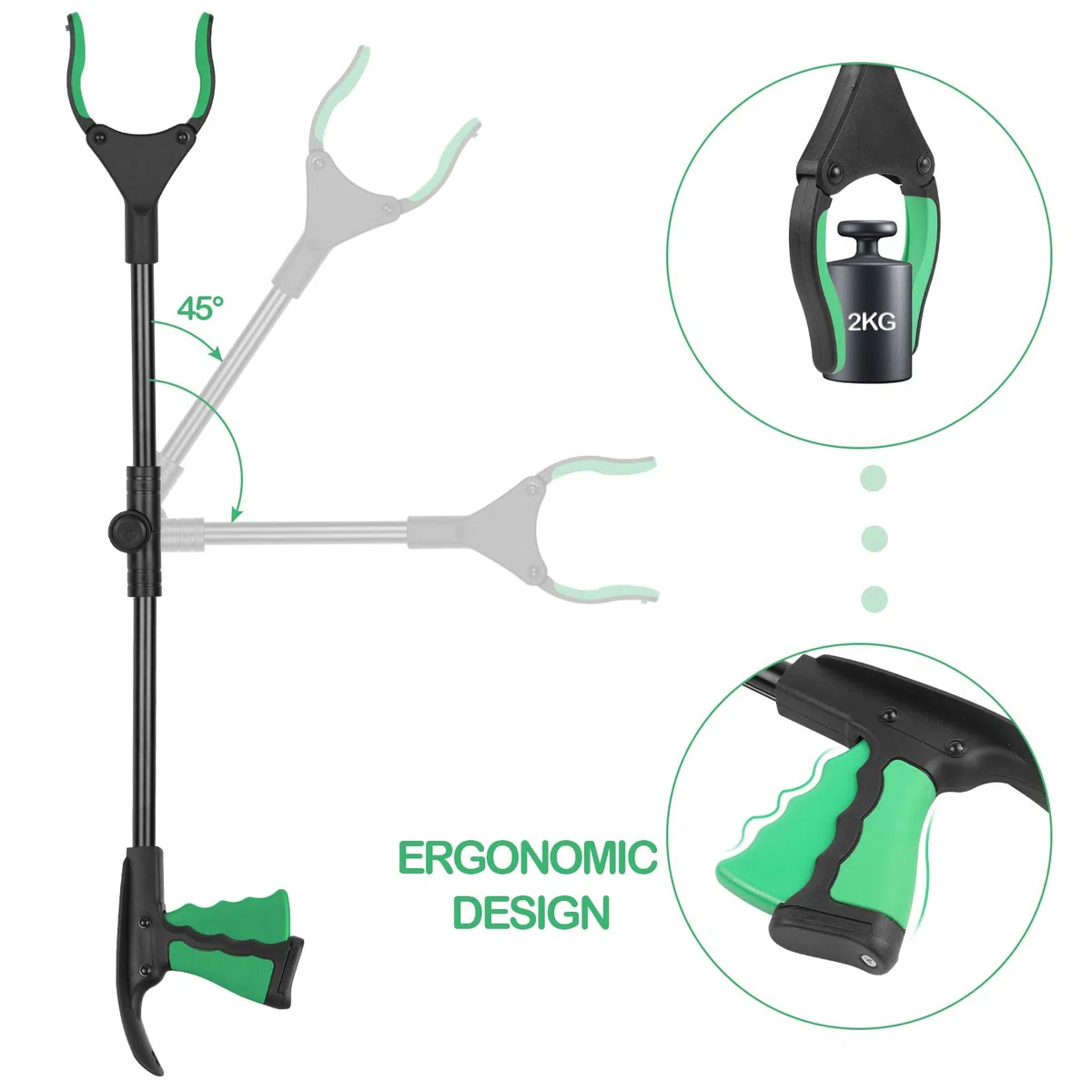 Pinza Raccogli Oggetti, 81cm Pinza Telescopica, Pieghevole Pinza Raccogli Rifiuti con Magnetica e Calzascarpe, Pinza Telescopica Prendi Oggetti, per Raccolta Dei Rifiuti, Verde