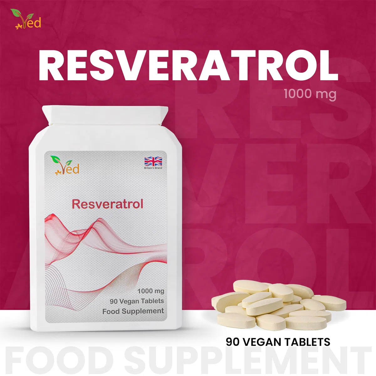 Ved Anti-età, Salute del cuore, Supporto immunitario | Integratore antiossidante | Compresse di resveratrolo | 1000 mg x 90 compresse ((confezione da 2)